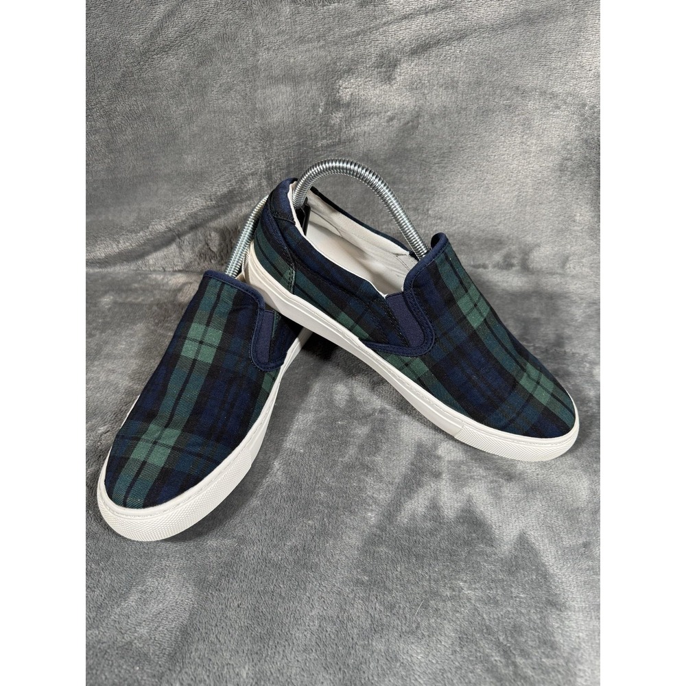 J.Crew Shoes Mens Size 9 Blue Green Plaid Slip On Canvas Casual Sneakers BI474